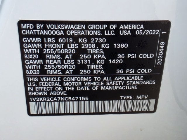 2022 Volkswagen Atlas 3.6L V6 SE w/Technology | Pano Roof | One Owner